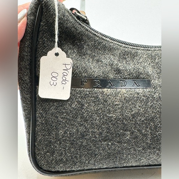 Prada - Authentic - Grey Wool & Black Leather Handbag - Picture 8 of 15